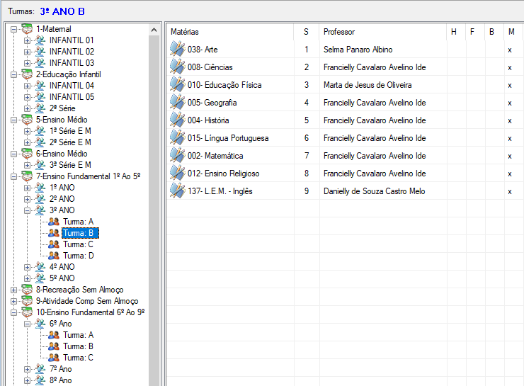 Turma cadastrada no sistema de gestão escolar