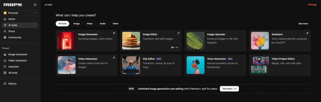 Página inicial do Freepik - Banco de imagens gratuitos