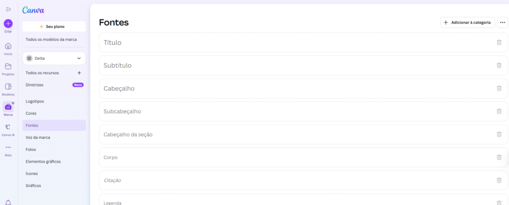 Pagina do site Canva para adicionar novas fontes.